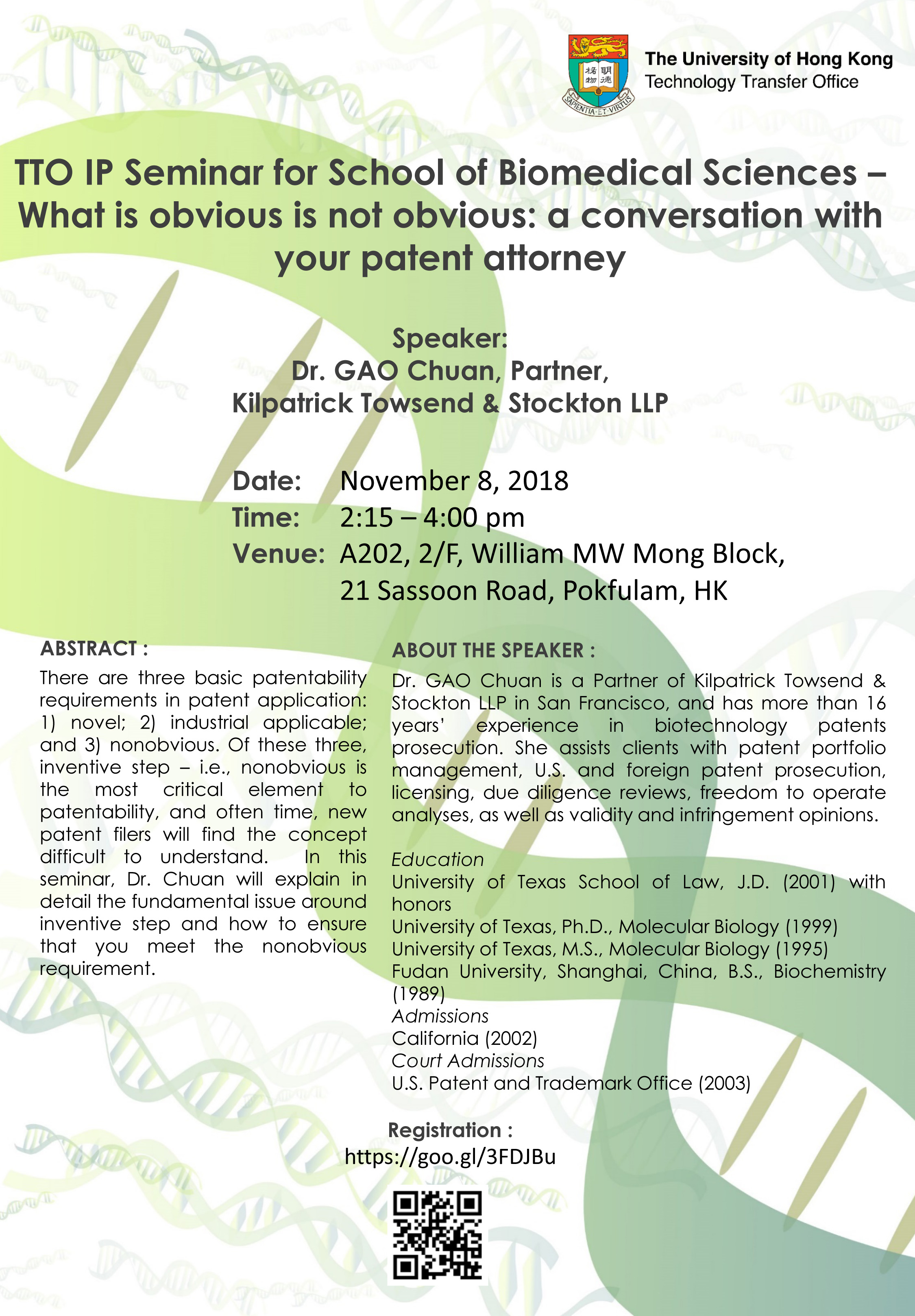 TTO IP Seminar for School of Biomedical Sciences